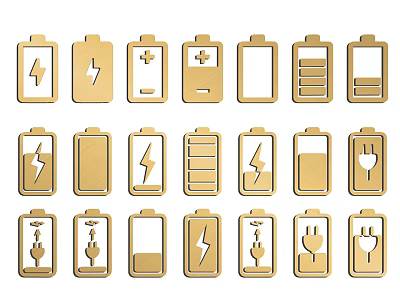 Different Styles of Battery Icons with Power Indicators and Symbols 3d model