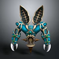 Character And Mythical Creature Design With Blue Exoskeleton Gold Accents Green Gems And Sharp Claws