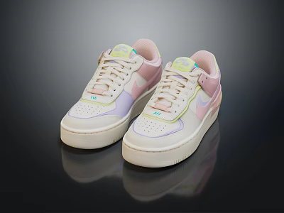 Stylish White Pink And Purple Color Block Sneakers For Casual Fashion Wear 3d model