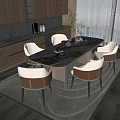 Modern Luxury Dining Table Set With Marble Top And Beige Upholstered Chairs