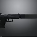 Modern Tactical Black Pistol With Silencer Metal Frame And Ergonomic Grip