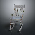 Vintage White Distressed Wooden Rocking Armchair With Rustic Armrests And Rocking Base
