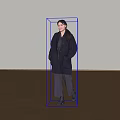 Woman Wearing Black Coat And Dark Pants Walking On Wooden Floor With Light Background