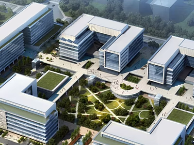 Modern Industrial Factory Complex Design With Multiple Buildings And Green Spaces 3d model
