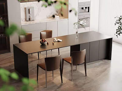 Modern Open Kitchen Interior Design With Island Counter And Appliances 3d model