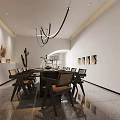 Modern Restaurant Interior Design With Archway Structure Pendant Lights Wooden Tables And Green Plants