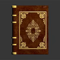 Elegant Red Hardcover Book With Intricate Golden Decorative Patterns 3d model