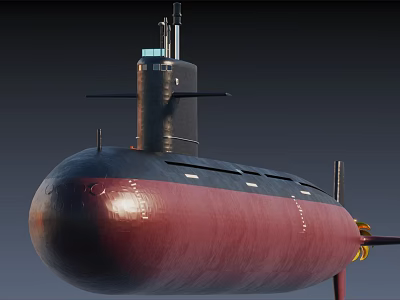 Modern Military Submarine With Black Red Hull And Command Tower Structure 3d model