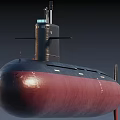 Modern Military Submarine With Black Red Hull And Command Tower Structure 3d model