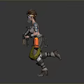 Futuristic Game Character With Brown Spiky Hair Goggles Tattoos Yellow Pants Carrying Large Weapon