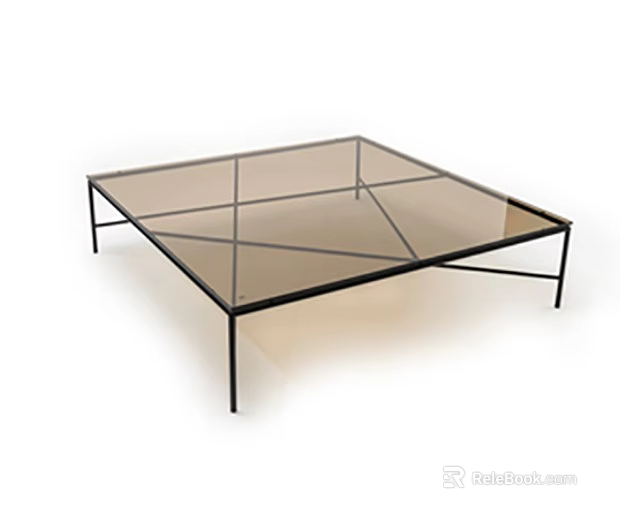 Modern Square Coffee Table With Glass Top And Black Metal Frame 3d model