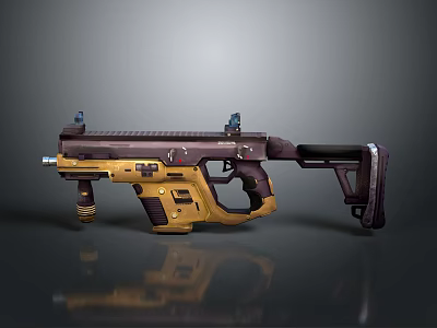 Futuristic Sci-Fi Weapon With Purple Yellow Mechanical Body And Tactical Rail Design 3d model