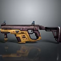 Futuristic Sci-Fi Weapon With Purple Yellow Mechanical Body And Tactical Rail Design