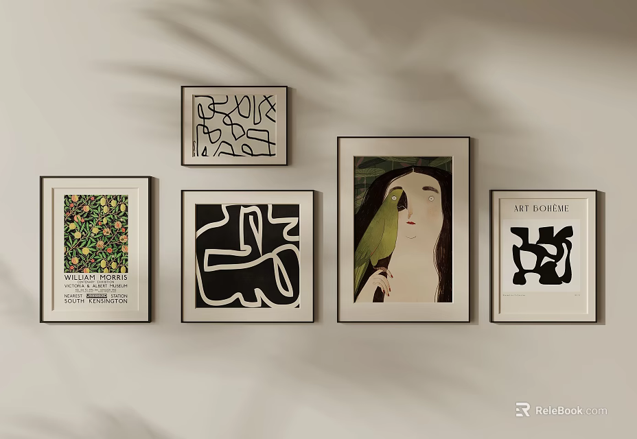 Stylish Wall Art Decor With Framed Paintings And Various Designs 3d model