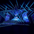 Stunning Stage Design With Dark Blue Background Geometric Stars Glowing Lines And Starry Sky Patterns