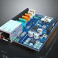 Blue Computer Circuit Board With Ethernet Port Capacitors And Electronic Components