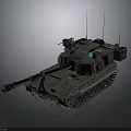 Military Tracked Armored Vehicle with Main Cannon Camouflage and Communication Antennas