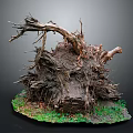 Artistic Tree Root Sculpture With Green Moss And Natural Base Structure 3d model