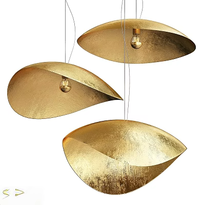 Gold Metallic Modern Pendant Lights With Unique Curved Design And Warm Illumination Effect 3d model