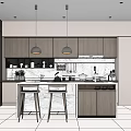 Modern Kitchen Interior Design With Marble Island Dark Wood Cabinets Pendant Lights And Appliances