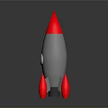 Space Rocket With Silver Body Red Tip Fins And Circular Window Design