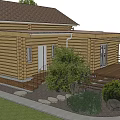 Two Story Wooden House Exterior With Large Windows Front Porch And Brick Foundation