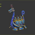 Elaborate Blue Dragon Shaped Ornamental Boat With Golden Accents And Circular Ornaments