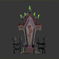 Dark Fantasy Throne With Red Rose Carving Green Glowing Spikes And Red Carpet