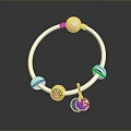 Silver Bracelet with Blue Gemstone Charm Pendant and Decorative Metal Beads