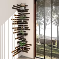 Wooden Multi Tiered Shelf Unit With Plants And Decorative Items Near Window