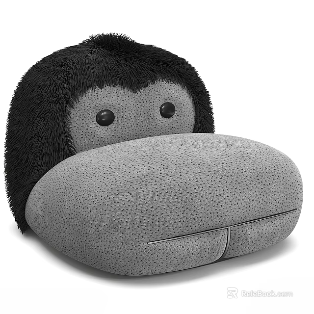 Cute Monkey Shaped Single Sofa With Black Furry Head And Gray Dotted Body 3d model 