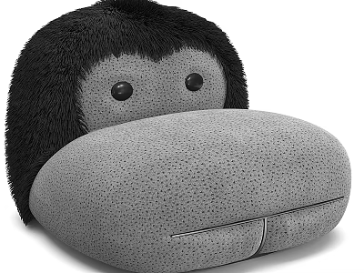 Cute Monkey Shaped Single Sofa With Black Furry Head And Gray Dotted Body 3d model