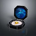 Open Octagonal Box With Starry Sky Design And Golden Compass 3d model