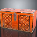 Vintage Orange Decorative Box With Black Geometric Floral Patterns And Metal Lock Closure