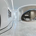 Modern Interior Space Design With Curved Structure Illuminated Lines Marble Floor And Green Plants