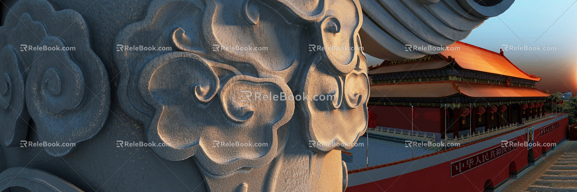 Huabao Tiananmen Scenic Building Early Morning Building 3d model