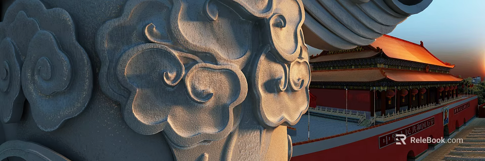 Ancient Chinese Architecture Stone Pillar Featuring Exquisite Cloud Motifs Carving Details 3d model 