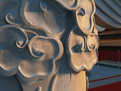 Ancient Chinese Architecture Stone Pillar Featuring Exquisite Cloud Motifs Carving Details 3d model