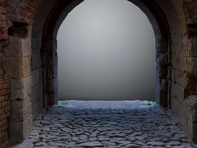 Ancient Stone Archway Entrance With Cobblestone Path And Historic Brick Walls 3d model