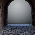 Ancient Stone Archway Entrance With Cobblestone Path And Historic Brick Walls