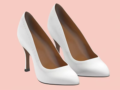 White Pointed Toe High Heels With Stiletto Heel And Leather Upper Design 3d model