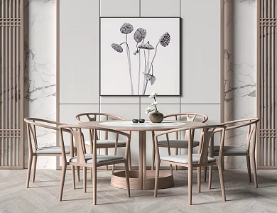 New Chinese Dining Table and Chair Set Round Dining Table and Chair Set 3d model