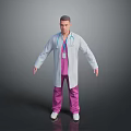 Man in White Doctor Coat With Stethoscope Pink Pants And Lanyard Standing