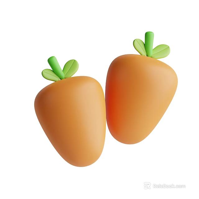 Two Fresh Orange Carrots With Green Leaves On White Background 3d model 
