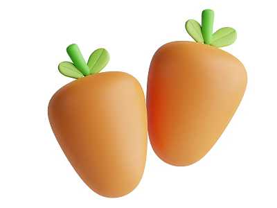 Two Fresh Orange Carrots With Green Leaves On White Background 3d model