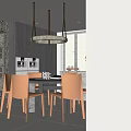 Modern Restaurant Kitchen Interior With Marble Countertop White Cabinets Hanging Pendant Light And Green Plant