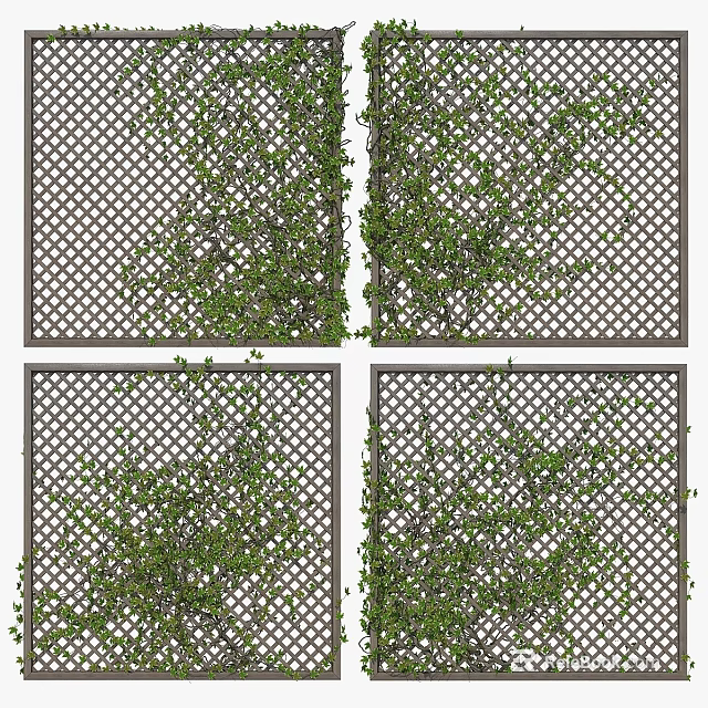 Green Leafy Vines Climbing Lattice Fence For Garden Decor Accent Piece 3d model 