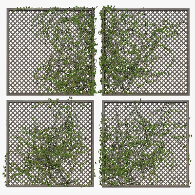 Green Leafy Vines Climbing Lattice Fence For Garden Decor Accent Piece 3d model