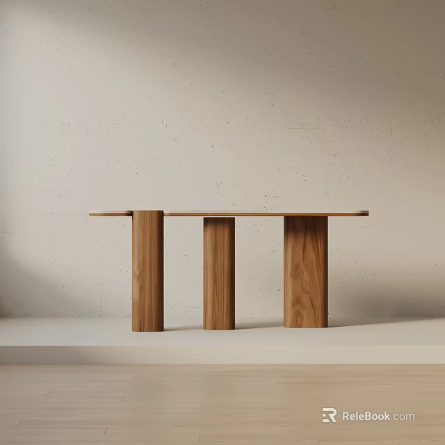 Minimalist Wooden Entryway Interior Console Table And Side Cabinet With Column Legs 3d model 