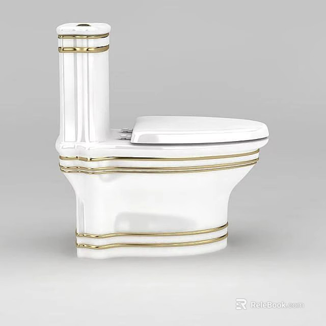 Elegant White Toilet Design With Gold Accent Lines And Modern Style 3d model 